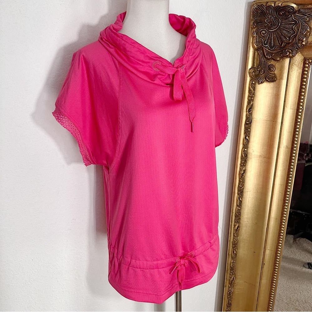 adidas X Stella McCartney Highlighter Pink Hooded Short Sleeve Top Size EU 32